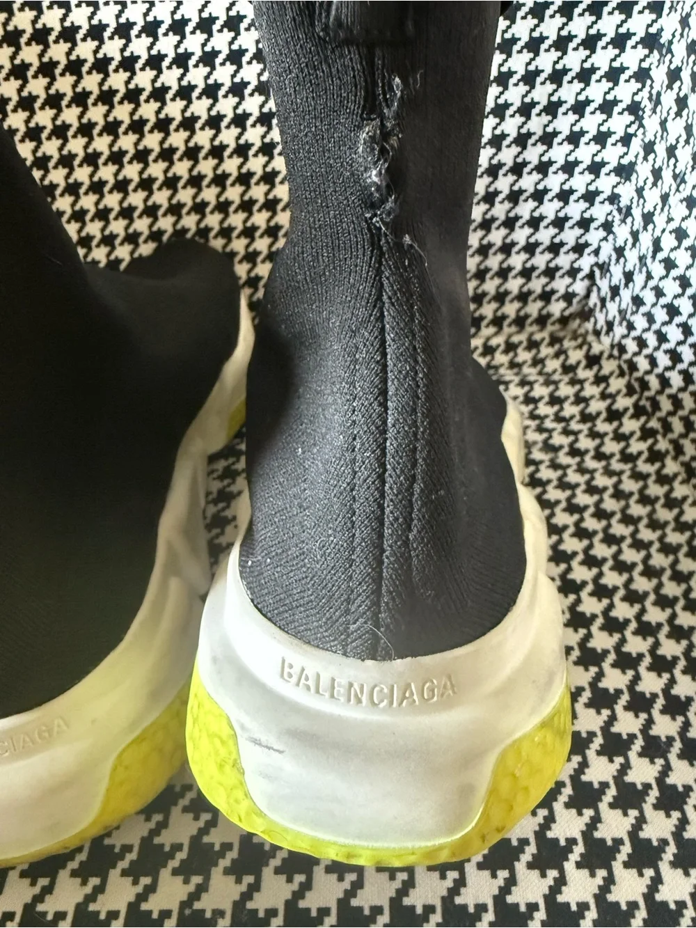 Balenciaga Black Sock Sneaker with White Sole and Neon Yellow Accents